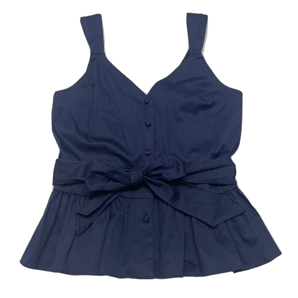 NWT Express Peplum Top Button Front Sleeveless Navy Sz XS